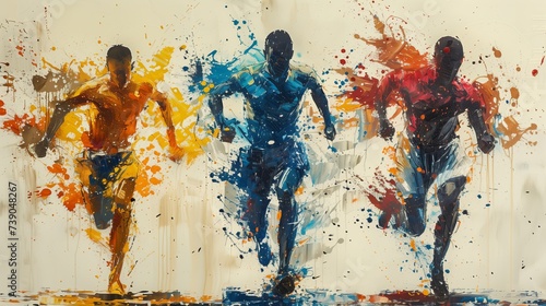 running people formed from colored paint photo