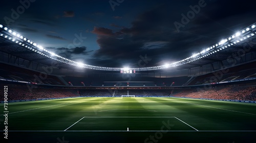 Football field stadium at night with spotlight light