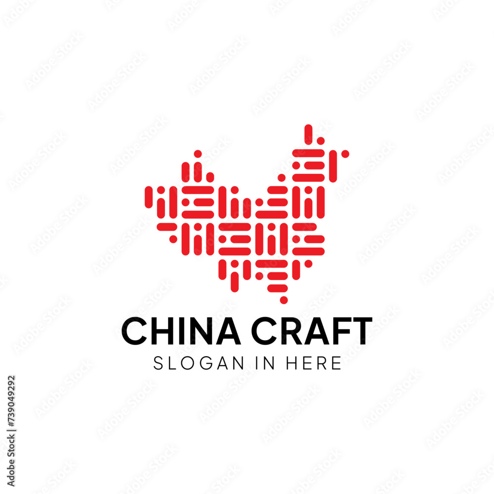 china craft with map webbing shaped icon logo design illustrated