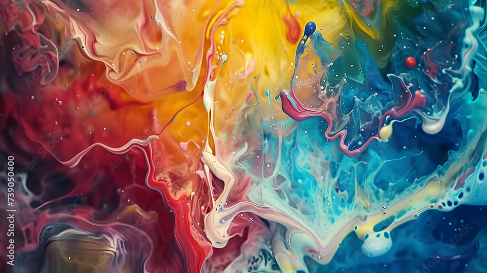 Beautiful abstraction of liquid paints in a slow flow mixing gently. Abstract watercolor background. - obrazy, fototapety, plakaty 
