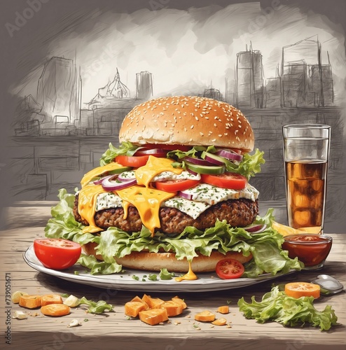 Cheese and paneer burger on the table