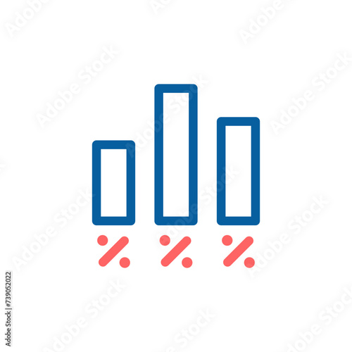 Data Analysis Vector Icon: Bars with Percentage Symbols, Thin Line Illustration for Market Trends and Electoral Insights.