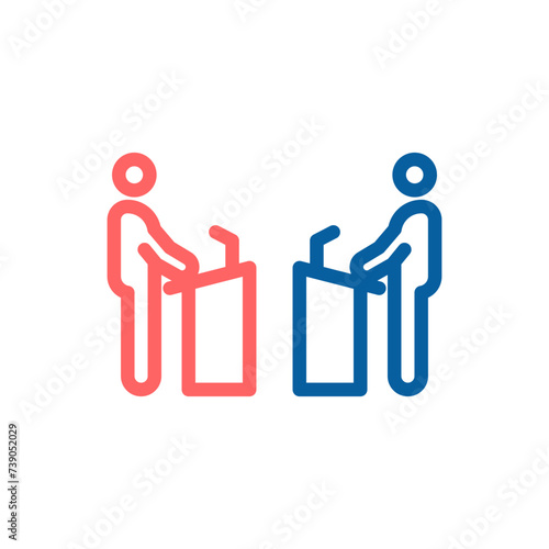 Vector Icon of Politicians Debating at Podiums: Thin Line Illustration for Election Discourse