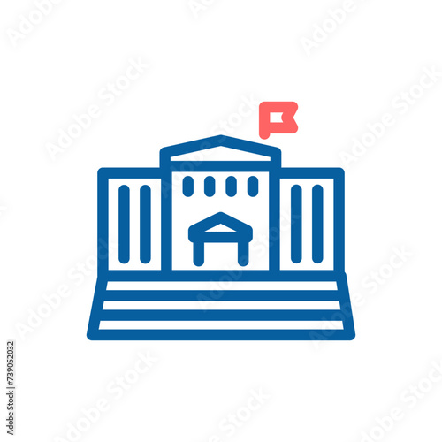 Vector Thin Line Icon Representing Government, Education, Justice or Administration Building.