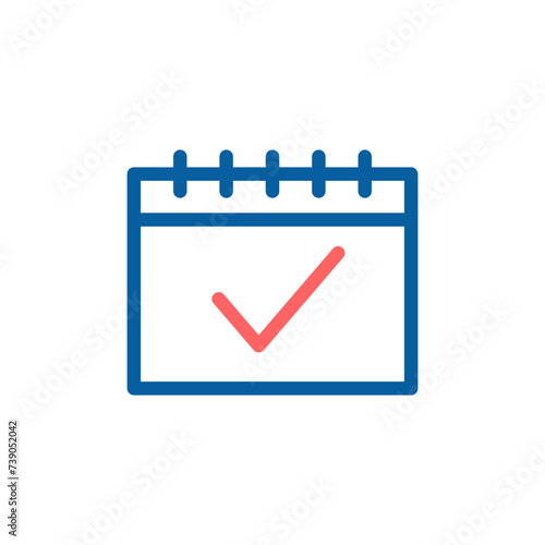 Vector Icon of Calendar with Checkmark: Thin Line Illustration for Event Planning and Confirmation.