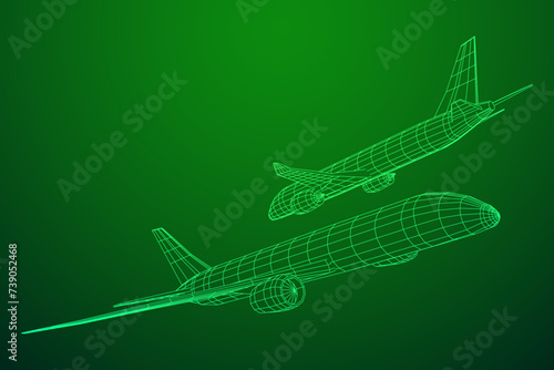 Airplane. Abstract airliner. Wireframe vector illustration