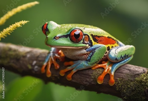 Red-Eyed Tree Frog Perched on a Lush Branch © Vicor