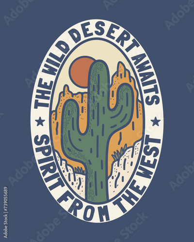 The wild desert and spirit from the west vector flat design illustration