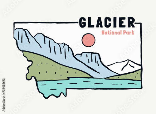 Glacier National Park Montana vintage vector illustration for t shirt badge sticker and other use