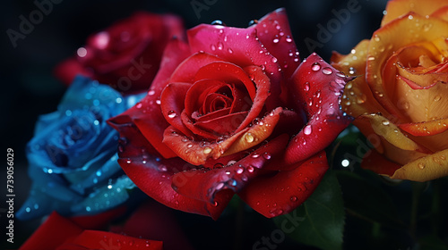 close-up of dew-kissed roses