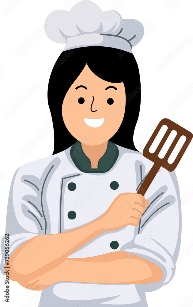 Naklejka premium Smile woman chef mascot logo