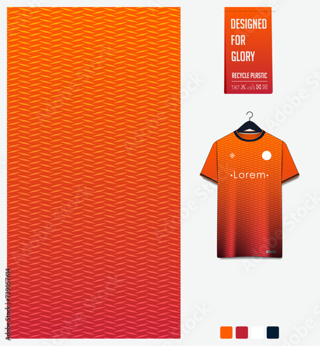 Fabric textile for soccer jersey, football kit, sport t-shirt mockup for football club. Uniform front view. Geometric pattern for sport background. Fabric pattern. Vector.