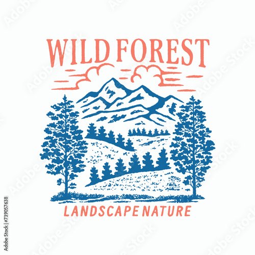 forest illustration mountains graphic outdoor design nature badge adventure vintage tree