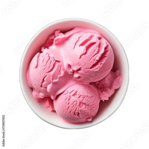 A bowl of pink ice cream sits on a black surface png / transparent