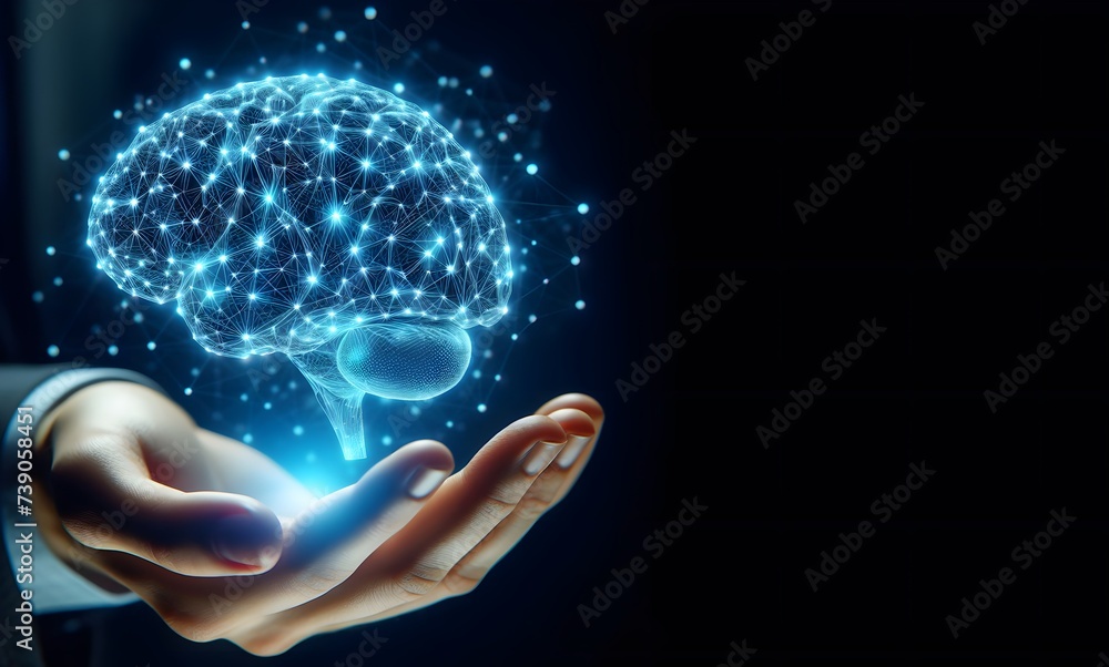 business hand holding smart brain technology business hand holding smart brain technology