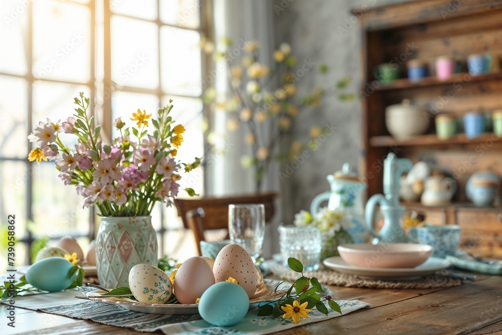 Easter Table Setting with Decorative Elements