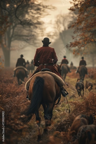 Professional Photography of a Horse and Rider Participating in a Traditional Fox Hunt, Generative AI © Giantdesign
