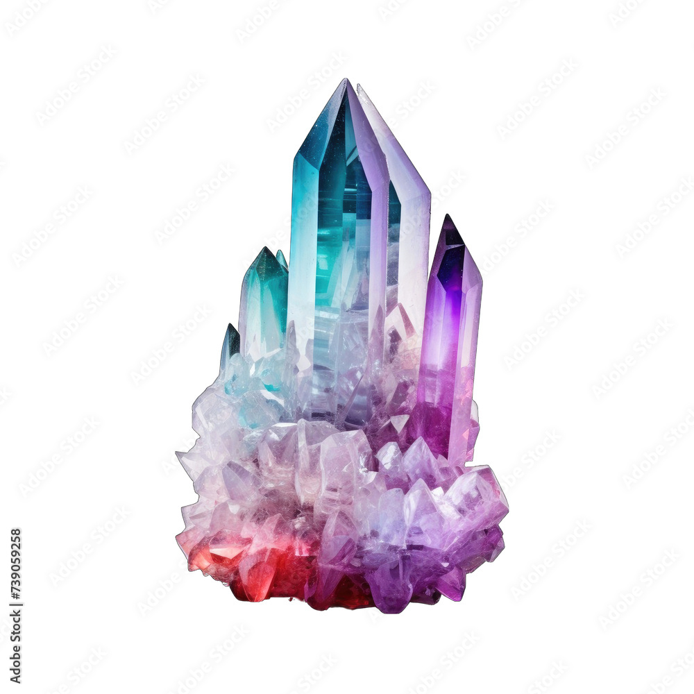 A cluster of colorful crystals, including red, blue, purple, and orange png / transparent A cluster of colorful crystals, including red, blue, purple, and orange png / transparent