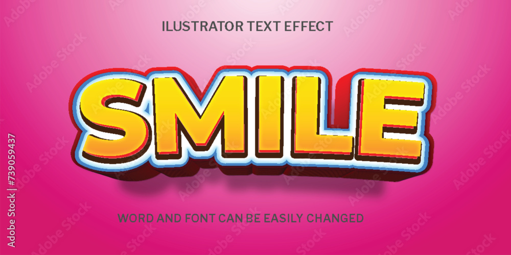 smile text effect, pink, yellow, smile text effect  editable text style