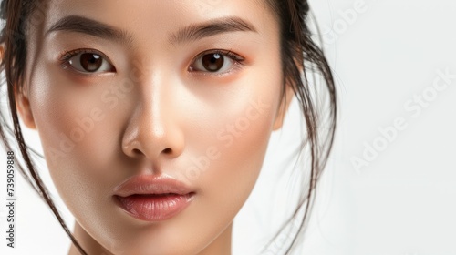 Asian woman beauty face closeup portrait. Beautiful attractive mixed race