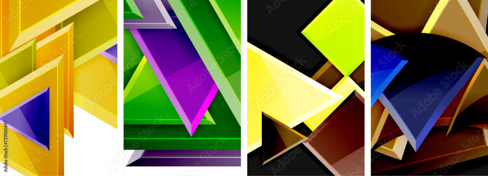 Glossy triangles geometric poster set for wallpaper, business card, cover, poster, banner, brochure, header, website Glossy triangles geometric poster set for wallpaper, business card, cover, poster, banner, brochure, header, website