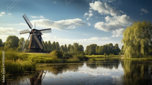 An image of a windmill standing in a quiet landscape. © kept