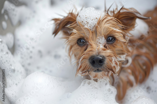 Funny dog Taking Bubble Bath, pet shower