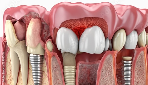  Interior view of a mouth with dental implants photo
