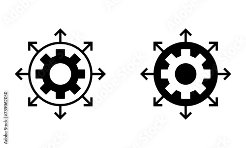 gears with expansion arrow icon vector