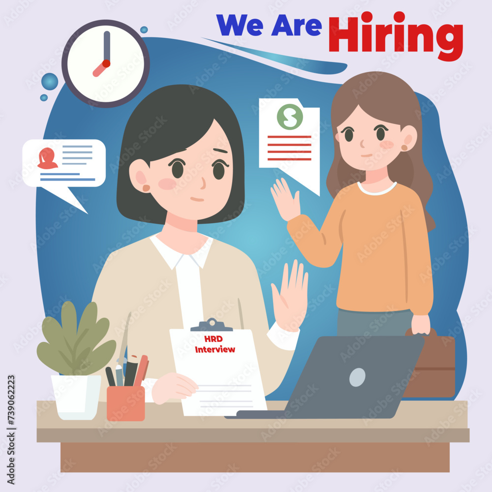 Flat Illustration HRD in Company Hire a New Employees for Interview Flat Illustration HRD in Company Hire a New Employees for Interview