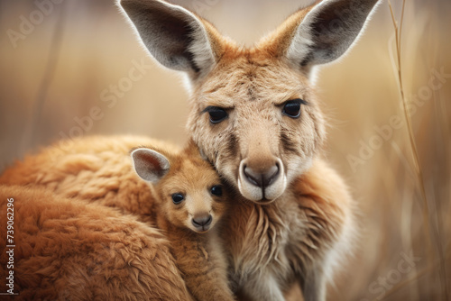 Mother and Baby Kangaroo Hug © Kien