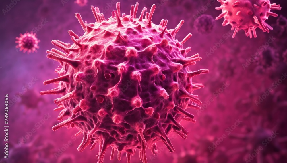 Viral particles in a microscopic view, highlighting the intricate structure of the virus Viral particles in a microscopic view, highlighting the intricate structure of the virus