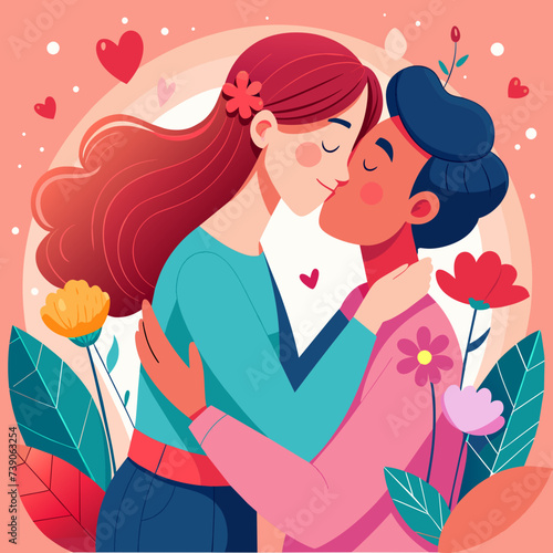 Love Kissing Couple Beautiful Illustration