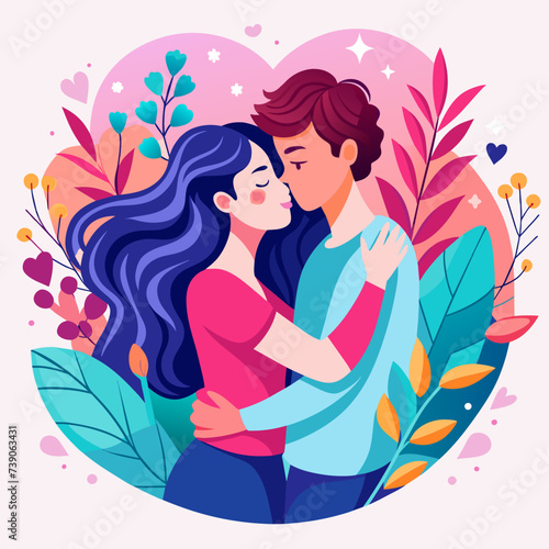 Love Kissing Couple Beautiful Illustration 