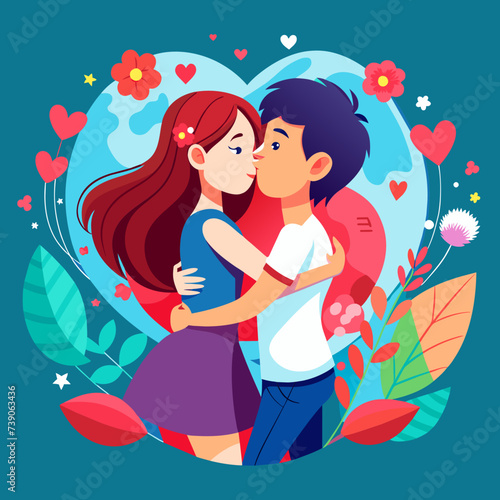 Love Kissing Couple Beautiful Illustration 