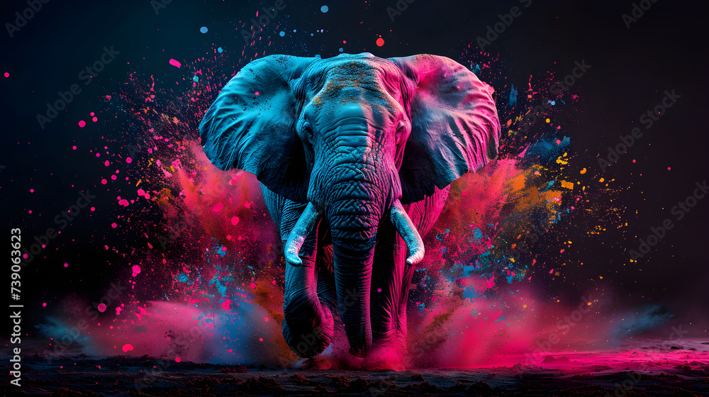 Elephant On Colorful Splashes, Diwali, Religious Animal, Jungle Animal, Diwali Concept, Generative Ai - obrazy, fototapety, plakaty 