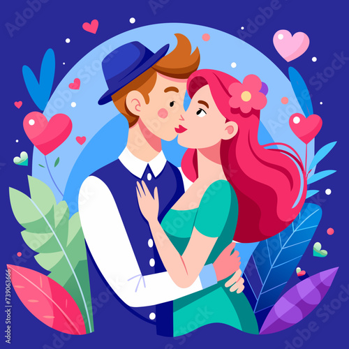 Love Kissing Couple Beautiful Illustration 