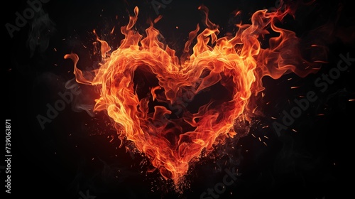 Fiery heart against a black background.