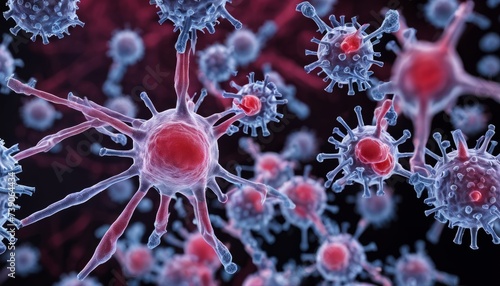  Viral Infection - A microscopic view of a virus infecting a cell