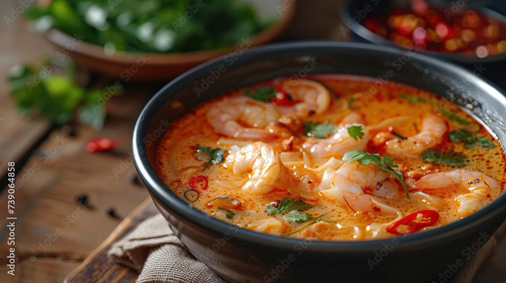 Indulge in the vibrant flavors of Tom Yum, a Thai culinary masterpiece. Savor the perfect balance of spicy, sour, and savory notes in this aromatic broth, showcasing the essence of Thai cuisine. Indulge in the vibrant flavors of Tom Yum, a Thai culinary masterpiece. Savor the perfect balance of spicy, sour, and savory notes in this aromatic broth, showcasing the essence of Thai cuisine.