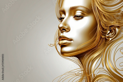 Golden face Art work of a Woman, golden line art  photo