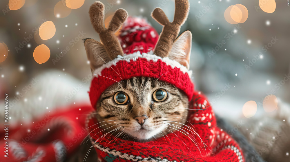Add a touch of cozy charm to your festive day with our adorable cat in a hat with horns, embodying the essence of warmth and comfort. Embrace the joy of the season with this delightful symbol Add a touch of cozy charm to your festive day with our adorable cat in a hat with horns, embodying the essence of warmth and comfort. Embrace the joy of the season with this delightful symbol