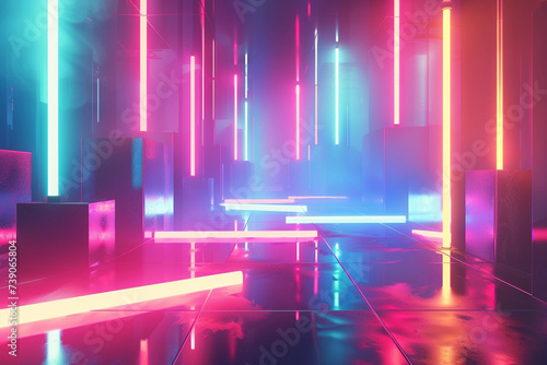 Digital futuristic showcase concept show scene abstract geometric fantasy neon line background technology