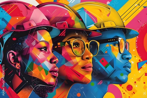 graffiti design art of construction workers for the concept of Labour Day