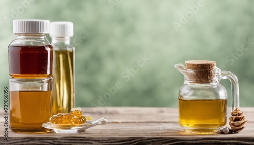  Crafting a blend - Essential oils and honey on a rustic table