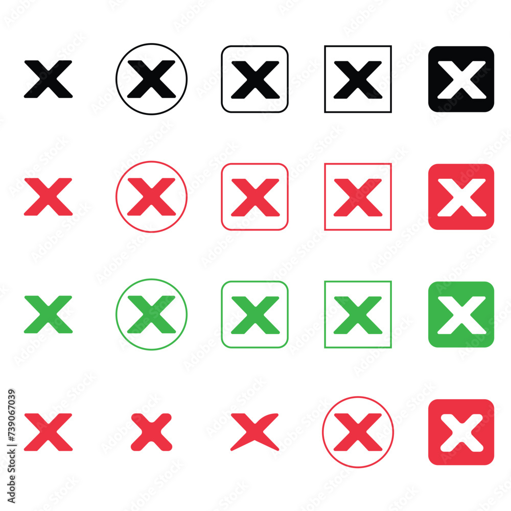 Close icon set. Delete icon vector. cross sign Close icon set. Delete icon vector. cross sign