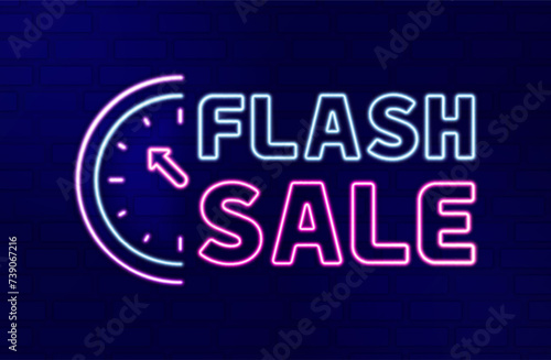 Neon light line illustration of FLASH SALE with hour time or night sale for fashion stores, restaurants and bars. Can be used for website, poster, flyer, brochure, ads, promo