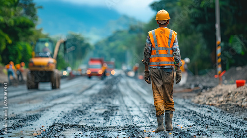 Transforming roads: A symphony of progress unfolds as construction crews work diligently. Paving the way to smoother journeys, the repair process enhances infrastructure, ensuring safer and more effic © Shunia