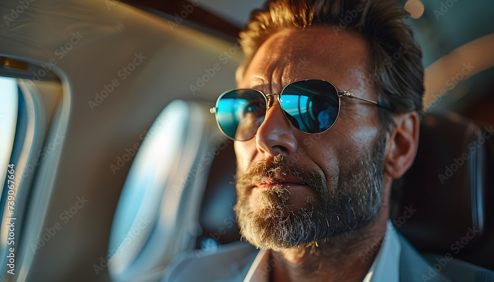 elegant business man sitting in luxury business jet elegant business man sitting in luxury business jet