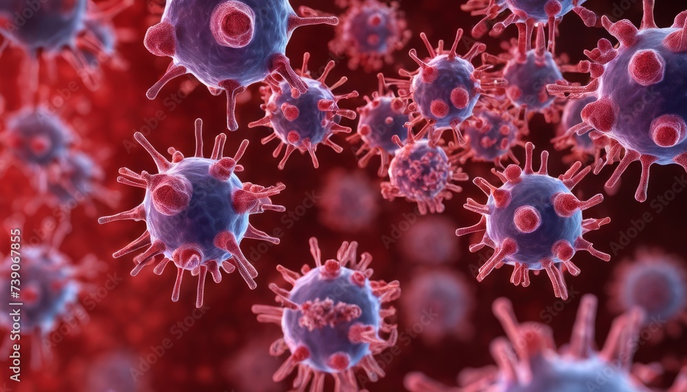 Viral outbreak - A microscopic view of a cluster of viruses Viral outbreak - A microscopic view of a cluster of viruses